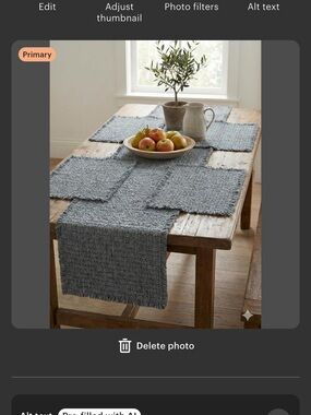 Woven Gray Table Runner 19x92 inch and 4 Pcs Placemats Set - Home Dining